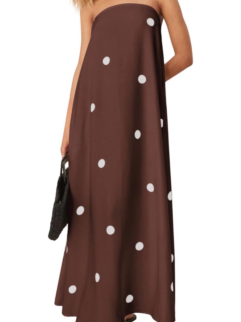 Strapless Brown Polka Dot Maxi Dress with pockets size small